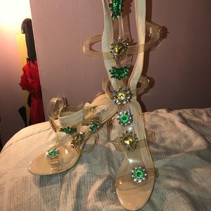 Nude clear heels w stones